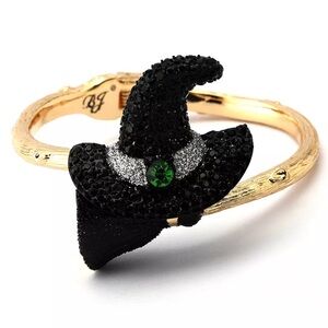 Betsey Johnson Witches Hat and Broom Stick Cuff Bracelet Black, Gold Tone